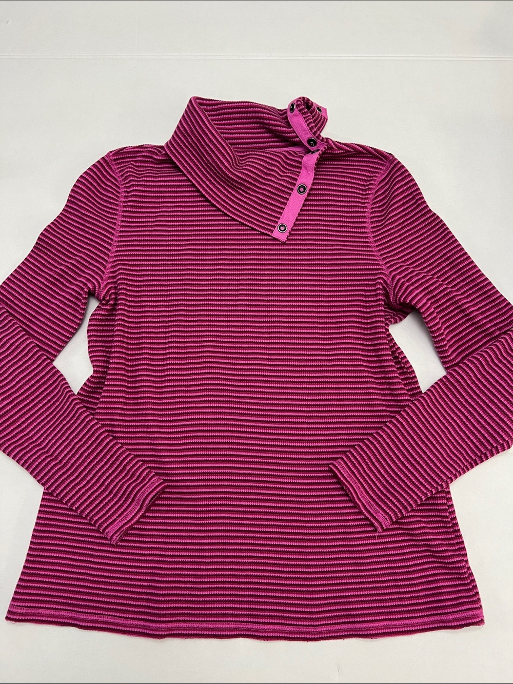 SUNDANCE JESSA STRIPED SNAP- BUTTON TURTLENECK THERMAL TOP PINK PURPLE XL
